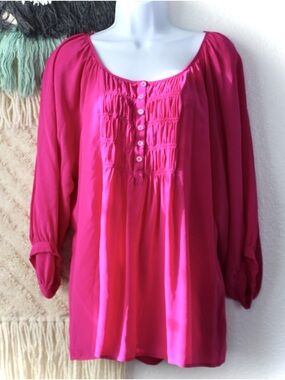 Karen Kane XL Silk Women's Fuchsia Smocked 3/4 arm